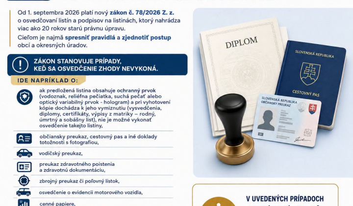 1. fotografia fotogalérie Aktuality / Overovanie listín a podpisov-ZMENA od 1.septembra 2026 - foto